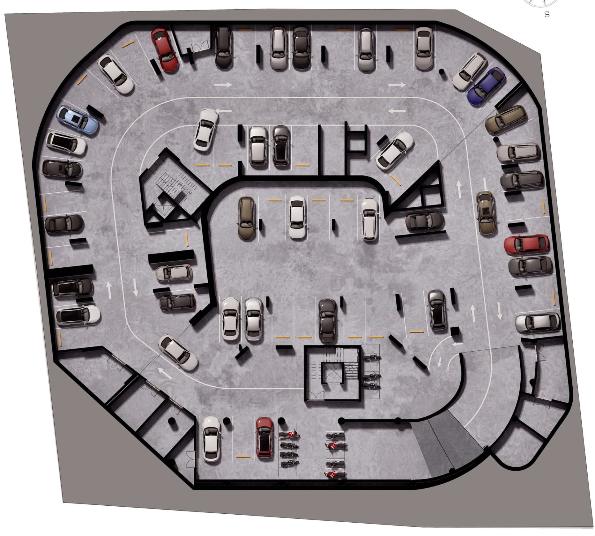 Underground car park with a ring driveway, 75 spaces